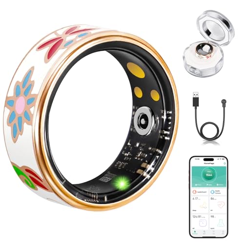 Chendssfkd Advanced Smart Ring for Women and Men - IP68 Waterproof Health Tracker Ring with Heart Rate, Step Counting, Sleep Monitoring, No Subscription Fee for iPhone/Android, Enamel Rose Gold 8#