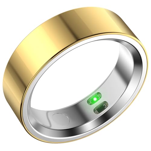 RQZ Smart Ring for Women Men, Fitness Tracker with Heart Rate Tracking, Sleep Tracking, Step Counter, Vibration Alert, 5ATM Waterproof, iOS Android Compatible, Gold Size 7