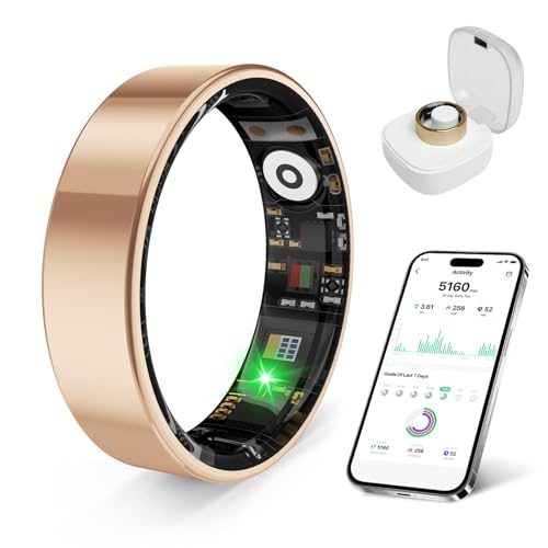 Smart Health Ring Fitness Tracker with Stress & Sleep Monitoring, Waterproof Activity Tracker, Compatible with iOS & Android, No Subscription Fee, Lightweight Wearable for Women & Men (Rose Gold, 11)