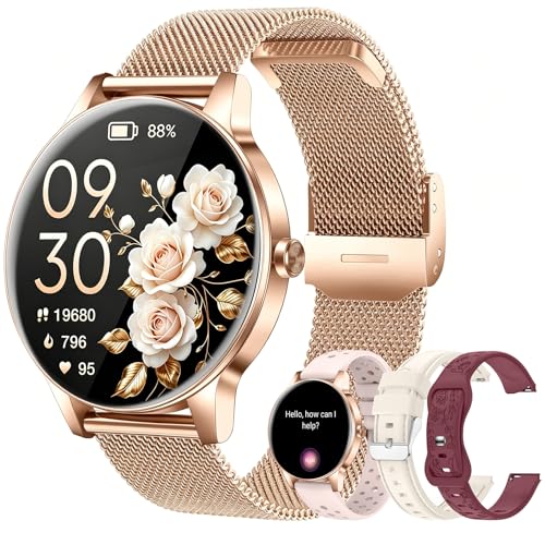 Smart Watch for Women, 1.27" HD Fitness Tracker with Bluetooth Calling, 130+ Sports Modes, Heart Rate/Sleep/SpO2 Monitor, IP68 Waterproof, 4 Bands, Ideal Gift, Compatible with iOS & Android(Rose Gold)