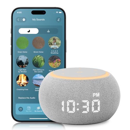 Santebee Sound Machine for Sleep Smart White Noise Machine for Adults Night Light, Luna Pro 507 Soothing Sounds, Dual-stage Alarm&Snooze, Custom Buttons, App Control Dimmable Clock Timer for Baby Kids