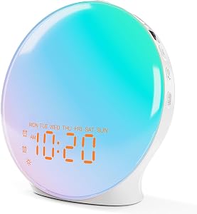 JALL Full Screen Dimmer Sunrise Alarm Clocks for Bedrooms, Wake Up Light with FM Radio, 25